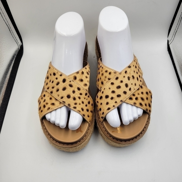 SAM EDELMAN Korina Tan Cheetah Print Platform Sandal Sz 7.5 - Picture 2 of 12